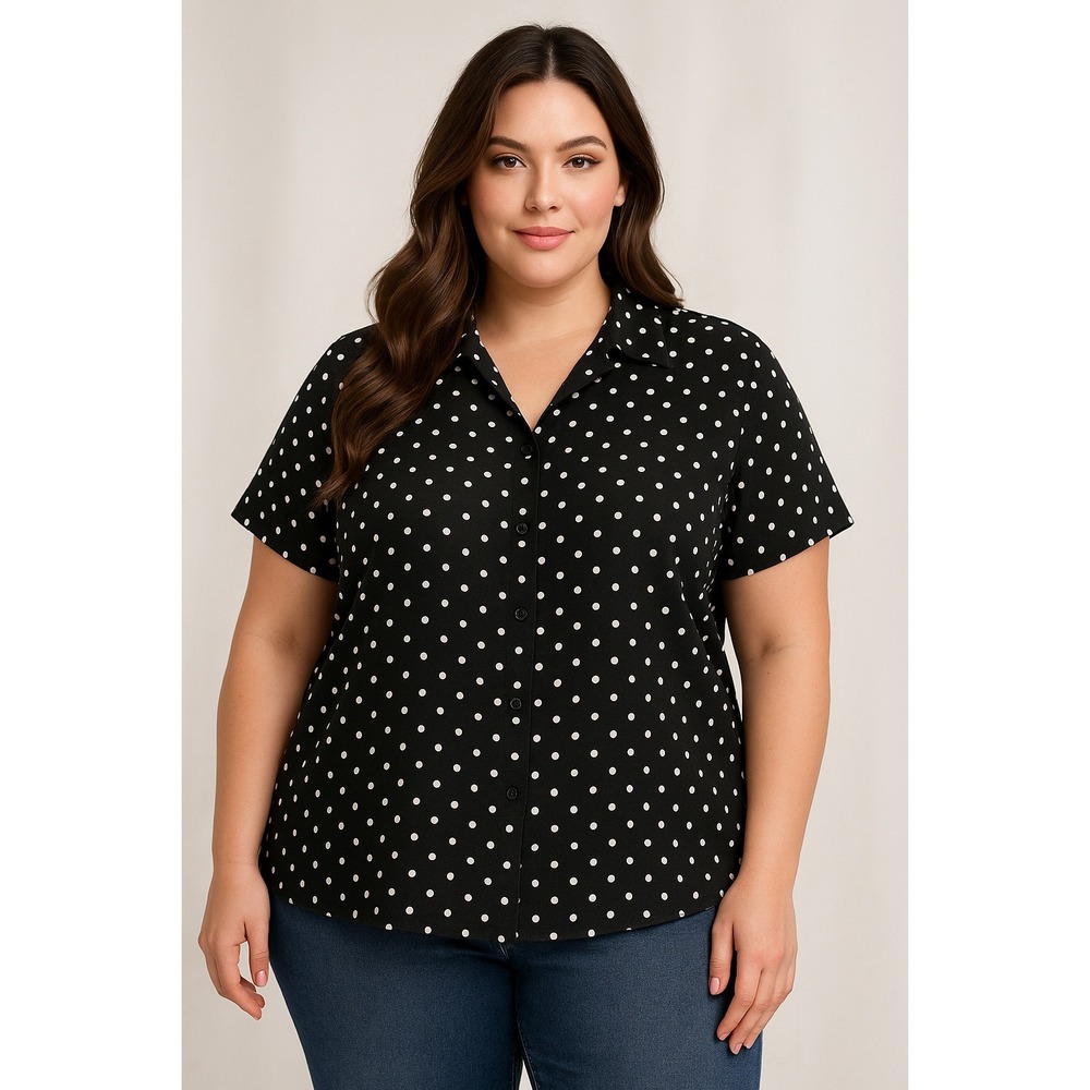 Chelsea Studio Shirt Womens 4X Black‎ White Polka Dot Relaxed Classic Blouse VTG
